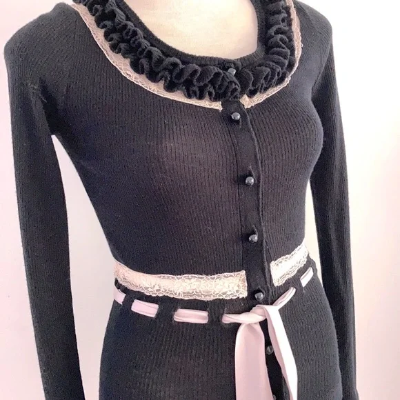 Y2k ALANNAH HILL 100% merino Cardigan with silk ties SIZE 6 - Picture 2 of 15